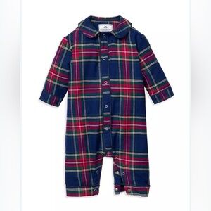 Petite Plume Plaid Navy & Red Baby Romper